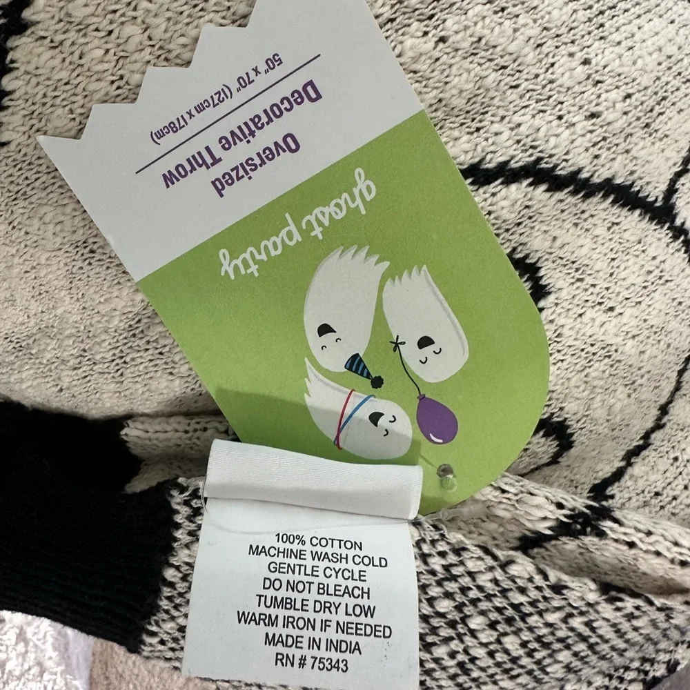 Halloween Ghost Black and Cream Oversized Throw Blanket 50”x70”